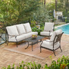 Naples Aged Bronze Cast Aluminum with Estate Cushions 4 Piece Sofa Group + Club Chairs + 45 x 24 in. Coffee Table