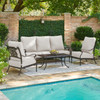 Naples Aged Bronze Cast Aluminum with Estate Cushions 4 Piece Sofa Group + Club Chairs + 45 x 24 in. Coffee Table