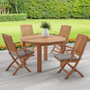 Westport Teak with Cushions 5 Piece Arm Dining Set + Oxford 48 in. D Table