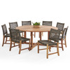 Hampton Driftwood Outdoor Wicker and Solid Teak 9 Piece Side Dining Set + 70 in. D Table