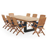 Westport Teak with Cushions 9 Piece Arm Dining Set + Balencia 87-118 x 47 in. Double Extension Table