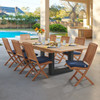Westport Teak with Cushions 9 Piece Armless Dining Set + Balencia 87-118 x 47 in. Double Extension Table