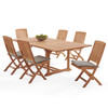 Westport Teak with Cushions 7 Piece Armless Dining Set + Bristol 67-87 x 47 in. Extension Table