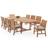 Pembroke Teak with Cushions 9 Piece Dining Set + Bristol 87-118 x 47 in. Extension Table