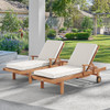 Eastchester Natural Stain Solid Teak With Cushions 2 Piece Chaise Lounge Set
