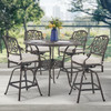 Cadiz Aged Bronze Cast Aluminum with Cushions 5 Piece Bar Set + 48 in. D Table -