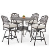 Cadiz Aged Bronze Cast Aluminum with Cushions 5 Piece Bar Set + 48 in. D Table -