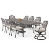 Cadiz Aged Bronze Cast Aluminum with Cushions 9 Piece Swivel Combo Dining Set + 71-103 x 44 in. Double Extension Table -