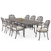 Cadiz Aged Bronze Cast Aluminum with Cushions 9 Piece Dining Set + 71-103 x 44 in. Double Extension Table -