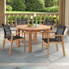 Sedona Teak with Black Sling 5 Piece Dining Set with 48 in. D Table
