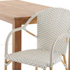 Parisian Cafe Cane Aluminum with Maple and White Outdoor Wicker 7 Arm Side Dining Set + 71 x 36 in. Teak Table