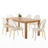 Parisian Cafe Cane Aluminum with Maple and White Outdoor Wicker 7 Piece Side Dining Set + 71 x 36 in. Teak Table