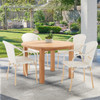 Parisian Cafe Cane Aluminum with Maple and White Outdoor Wicker 5 Piece Arm Dining Set + 48 in. D Teak Table