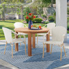 Parisian Cafe Cane Aluminum with Maple and White Outdoor Wicker 5 Piece Arm Dining Set + 48 in. D Teak Table