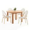 Parisian Cafe Cane Aluminum with Maple and White Outdoor Wicker 5 Piece Side Dining Set + 48 in. D Teak Table