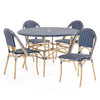 Parisian Cafe Cane Aluminum with Wicker 5 Pc. Side Dining Set + 48 in. D Table