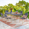 Parisian Cafe Cane Aluminum with Wicker 7 Piece Combo Dining Set + 72 x 42 in. Table