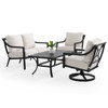 Hill Country Aged Bronze Aluminum and Cushion 4 Piece Swivel Loveseat Group + 48 x 28 in. Coffee Table