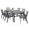 Ventura Textured Black Aluminum with Mica Pearl Sling 7 Piece Dining Set + 84 x 42 in. Table