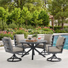 Montecito Charcoal Aluminum with Cushions 5 Piece Swivel Dining Set + 48 in. D Table