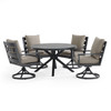 Montecito Charcoal Aluminum with Cushions 5 Piece Swivel Dining Set + 48 in. D Table