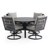 Montecito Charcoal Aluminum with Cushions 5 Piece Swivel Dining Set + 48 in. D Table