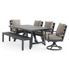 Montecito Charcoal Aluminum with Cushions 6 Piece Combo Bench Dining Set + 70 x 40 in. Table