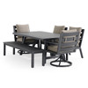 Montecito Charcoal Aluminum with Cushions 6 Piece Combo Bench Dining Set + 70 x 40 in. Table