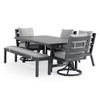 Montecito Charcoal Aluminum with Cushions 6 Piece Combo Bench Dining Set + 70 x 40 in. Table