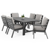 Montecito Charcoal Aluminum with Cushions 7 Piece Combo Dining Set + 70 x 40 in. Table