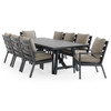 Montecito Charcoal Aluminum with Cushions 9 Piece Dining Set +100 x 40 in. Table