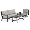 Montecito Charcoal Aluminum with Cushions 3 Piece Swivel Sofa Group + 48 x 26 in. Coffee Table