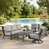 Montecito Charcoal Aluminum with Cushions 4 Piece Swivel Sofa Group + 48 x 26 in. Coffee Table