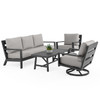 Montecito Charcoal Aluminum with Cushions 4 Piece Swivel Sofa Group + 48 x 26 in. Coffee Table