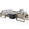 Montauk Weathered Wood Polymer with Cushions 6 Piece Modular Sofa Group + 52 x 32 in. Black Sintered Fire Pit Table