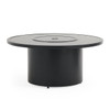 Montauk Weathered Wood Polymer with Cushions 10 Piece Modular Sectional + 48 in. D Black Sintered Fire Pit Table
