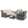 Tangiers Canola Seed Outdoor Wicker and Charmer Limestone Cushions 4 Piece Swivel Sofa Group + 46 x 26 in. Coffee Table Tangiers Canola Seed Outdoor Wicker and Charmer Limestone Cushions 4 Piece Swivel Sofa Group + 46 x 26 in. Coffee Table