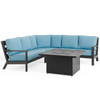 Montecito Charcoal Aluminum with Cushions 4 Piece Sectional + 42 in. Sq. Sintered Fire Pit Table