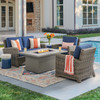 Sonoma Husk Outdoor Wicker with Cushions 4 Piece Loveseat Group + 52 x 32 in. Sintered Fire Pit Table