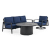 Portofino Husk Midnight with Cushions 3 Piece Swivel Sofa Group + 48 in. D Fire Pit Table