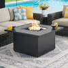 Laguna Smoke Outdoor Wicker with Cushions 3 Piece Swivel Sofa Group + 42 in. Sq. Fire Pit Table
