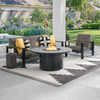Chelsea Textured Black Aluminum and Weathered Teak Outdoor Wicker Concealed Cushions 3 Piece Sofa Group + 48 in. D Fire Pit Table