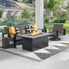Chelsea Textured Black Aluminum and Weathered Teak Outdoor Wicker Concealed Cushions 3 Piece Swivel Sofa Group + 52 x 32 in. Fire Pit Table Chelsea Textured Black Aluminum and Weathered Teak Outdoor Wicker Concealed Cushions 3 Piece Swivel Sofa Group + 52 x 32 in. Fire Pit Table