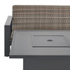 Chelsea Textured Black Aluminum and Weathered Teak Outdoor Wicker Concealed Cushions 4 Piece Swivel Sofa Group + 42 in. Sq. Fire Pit Table