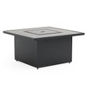 Chelsea Textured Black Aluminum and Weathered Teak Outdoor Wicker Concealed Cushions 4 Piece Swivel Sofa Group + 42 in. Sq. Fire Pit Table