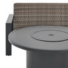 Chelsea Textured Black Aluminum and Weathered Teak Outdoor Wicker Concealed Cushions 4 Piece Swivel Loveseat Group + 48 in. D Fire Pit Table