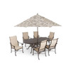 Florence Midnight Gold Cast Aluminum with Castelle Dune Sling 7 Piece Dining Set + 86 x 42 in. Table