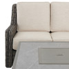 Tangiers Canola Seed Outdoor Wicker and Charmer Limestone Cushions 3 Piece Swivel Sofa Group + 42 in. Sq. Fire Pit Table