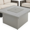 Tangiers Canola Seed Outdoor Wicker and Charmer Limestone Cushions 3 Piece Swivel Sofa Group + 42 in. Sq. Fire Pit Table