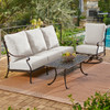 Naples Aged Bronze Cast Aluminum with Estate Cushions 3 Piece Swivel Sofa Group + 45 x 24 in. Coffee Table